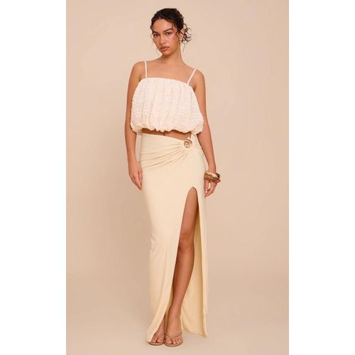 Jupe Longue En Mousseline De Soie Stretch Beige À Empiècement, Beige