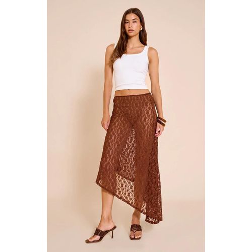 Jupe Mi-Longue Asymétrique En Dentelle Marron, Marron
