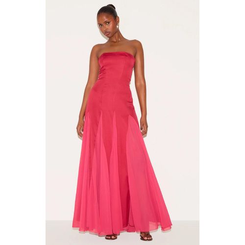 Robe Bustier Longue En Mousseline De Soie Rose Blush Plissée, Rose Blush