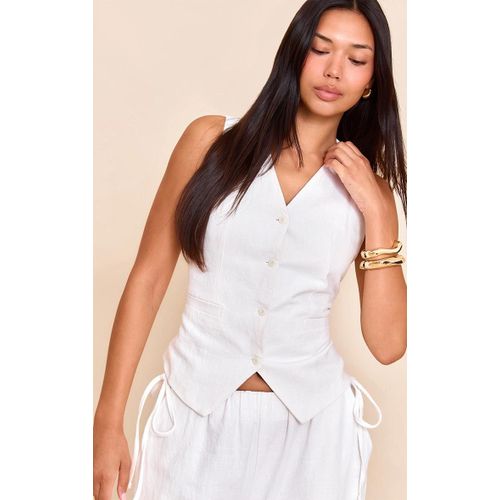 Gilet En Lin Mélangé Deluxe Blanc À Col En V, Blanc