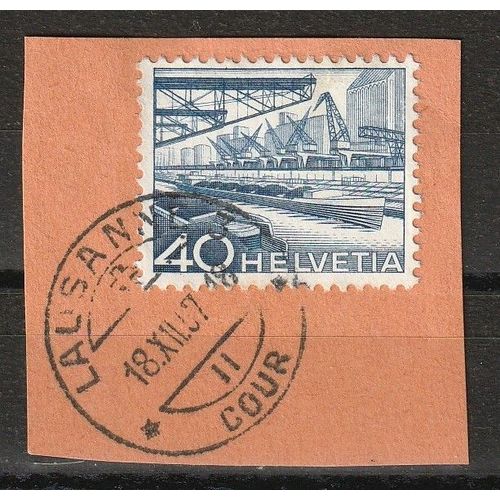 Série Paysage Et Technique "Port" Timbre Suisse 1949 N° 489 Sur Fragment Avec Oblitération Ronde Lausanne 18/12/1957