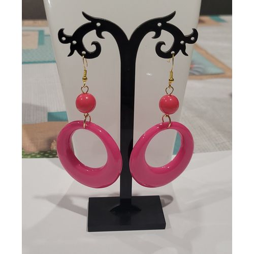 Boucles D'oreilles Perle Cercle Rose Soiree Fetes Annee 80 !