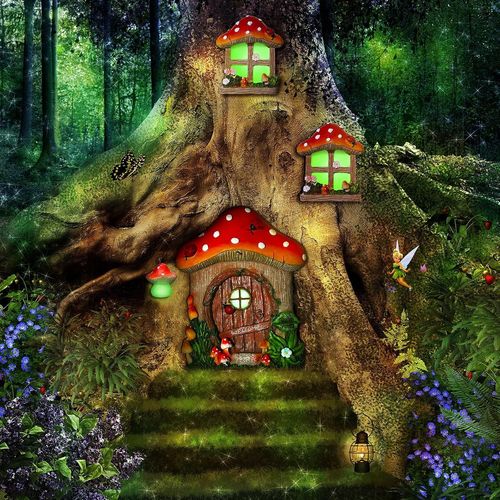lbgwp60-Fenêtre Et Porte De Maison Miniatures Avec Lampeà Litière Brillante Dans Noir Porte Et Fenêtre De Sommeil De Fées Sculpture De Jardin Cour Pour Décoration D'Arbre Jardin Cour (Champignon)