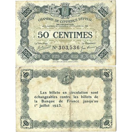 France - Billet - Chambre De Commerce D'epinal - 50 Centimes - 1920 - Jp.056.01 - 15-294