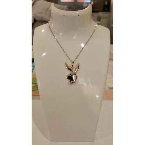 Collier + Pendentif Lapin Playboy Argente ! Neuf