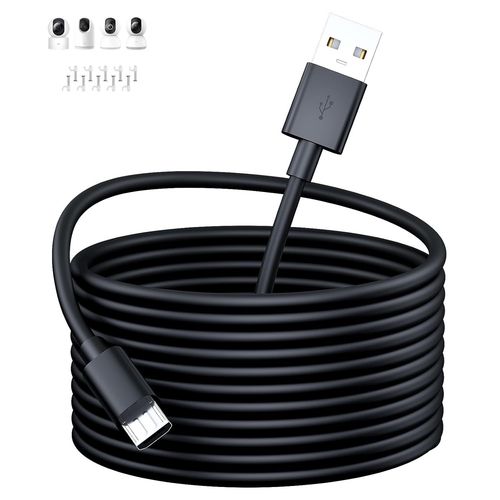 5 M Usb To Micro Usb Charging Cable For Xiaomi Camera 2k/Pro,Security Camera Power Extension Cables For Xiaomi Mi/Yi/Cloud Camera,For Wyze/Nest/Arlo Q/Furbo Dog Cam,Black