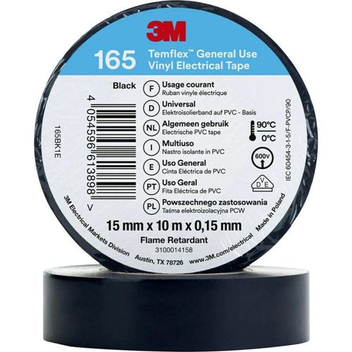 3M Temflex 165 ruban isolant vinyle noir 15mm x 10 m (Par 100)