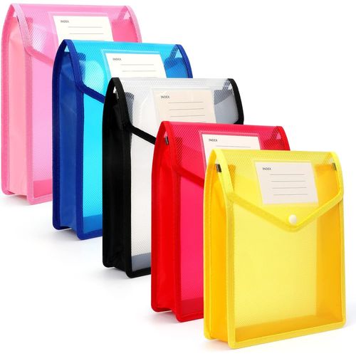A5 Document Wallets With Press Stud Button Plastic Waterproof Document Holder With Map For Travel Office Document School (A5,5 Vertical)