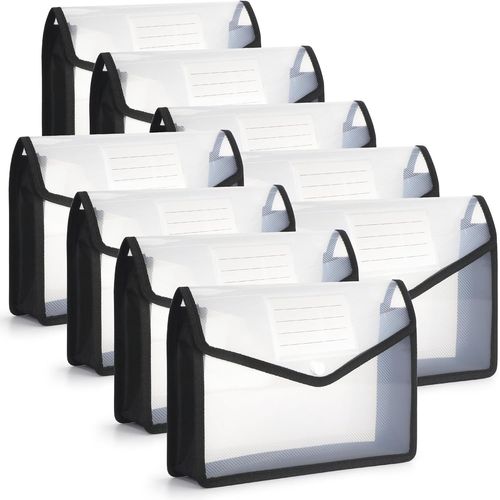 A5 Document Folders With Press Stud Plastic Waterproof Document Holder With Map For Travel Office Document School A5 Clear+Black (9 Pack)