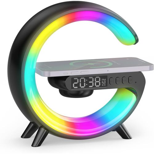 Letnerny-Intelligente Lampe , Lampes De Réveil Lumière Avec Charge Sans Fil & Haut-Parleur Bluetooth Simulateur D'aube Bouton Contrôle 10 Mode Lumière Lampe De Reveil Pour Chambre Salon