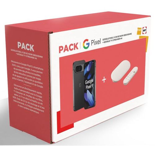 Pack Smartphone Google Pixel 9 6,3" 5G Double SIM 128 Go Noir Obsidienne + Streamer 4K Blanc