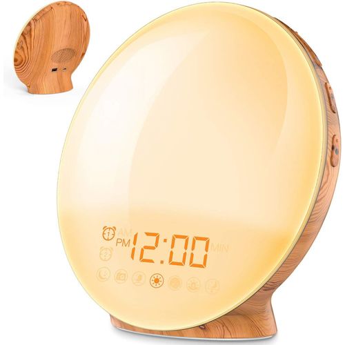 Letnerny-Réveil Lumière Douceur Led Simulateur D'aube Horloge Lampe Niveaux De Luminosité Simulateur D'aube Et Crépuscule 2 Réveils 7 Sons Naturels Fonction Snooze Veilleuse Enfant 7 Couleurs