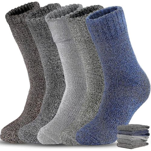Lot De 5 Paires De Chaussettes Épaisses En Laine Et Velours Pour Homme, Couleur Unie, Chaudes Et Épaisses, Idéales Pour L'hiver, La Randonnée Et Les Loisirs.