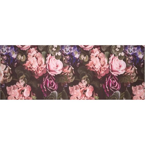 Ershi-Tapis De Cuisine En Pvc Carreaux Motif Faïence, Tapis Cuisine Antidérapant Et Lavable, Fleurs Rose, 60x180 Cm[484]