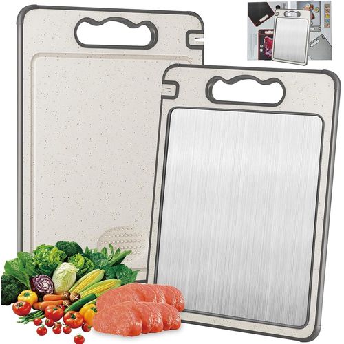Ershi-Planche À Découper En Acier Inoxydable, Planche Découper Double Face, Planche Decouper Inox Cuisine, Avec Fente Pour Couteau[283]
