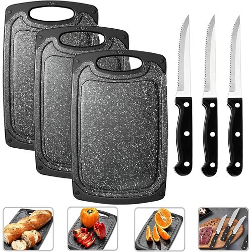 Ershi-Lot De 3 Planches À Découper,Avec 3 Couteaux À Steak,Planche A Decouper Plastique,Couteaux De Cuisine Professionnelle En Aci[132]
