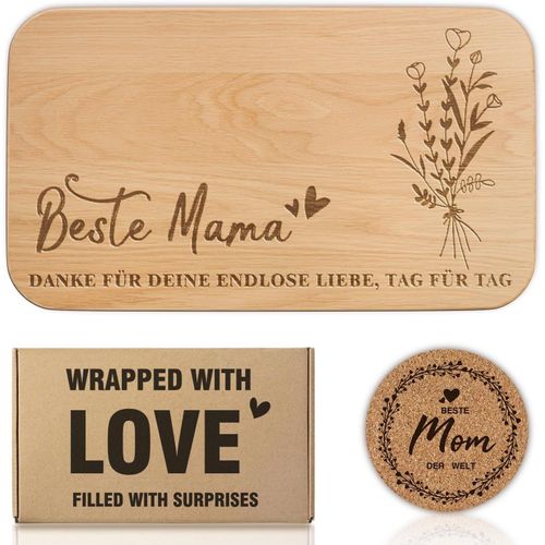Ershi-Cadeau De Fête Des Mères Pour Maman - Planche À Petit-Déjeuner En Bois Gravée Personnalisée Avec Dessous De Verre - Cadeau D[504]