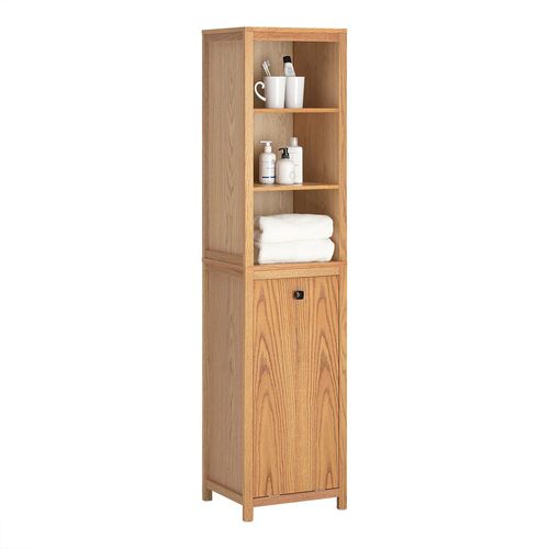 SoBuy BZR95-N Meuble Colonne de Salle de Bain, Armoire Haute, Placard de Rangement avec 1 Panier à Linge et 3 Étagères pour Salle de Bain, Naturel