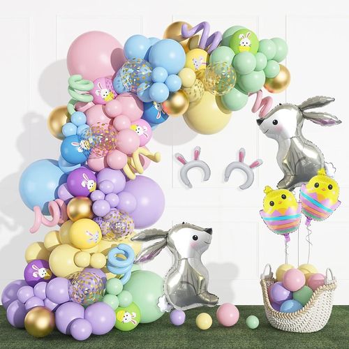 ERSHI-155Pièces Pâques Ballons Girlande Easter Fête Décorations Imprimé Lapin Oreille Lapin Poulette Aluminium Ballon pour Anniver[6