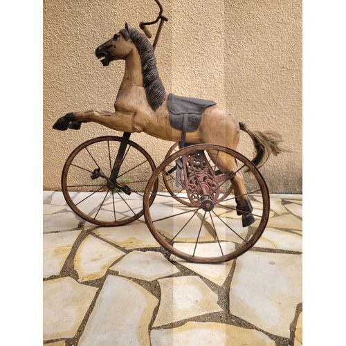 Jouet Ancien - Cheval En Bois À Pédales.