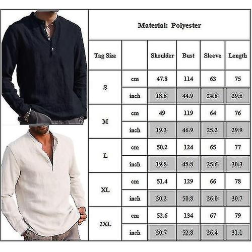 T-Shirt À Manches Longues Sans Col Pour Hommes, Chemise Grand-Père, Pull À Boutons, Hauts M Blanc