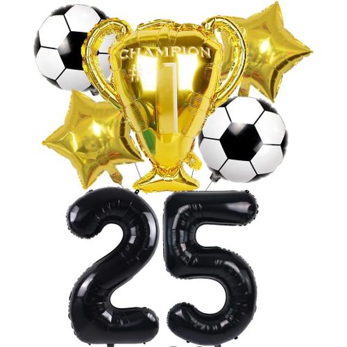 Ershi-Ballon Football, Deco Anniversaire 25 Ans Hommes, Football Ballon 25 Ans Anniversaire Mâle, Géant Ballon Chiffre 25 Noir, Dé[6