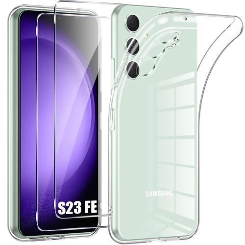 Coque Et 2 Verres Trempés Pour Samsung Galaxy S23 Fe - Protection Antichoc Silicone Transparent (Pas Pour S23) - Booling