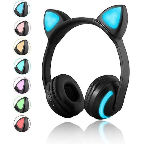 Oreille de chat Bluetooth casque personnalité sept couleurs émettant de la lumière sans fil sport casque musique dessin animé