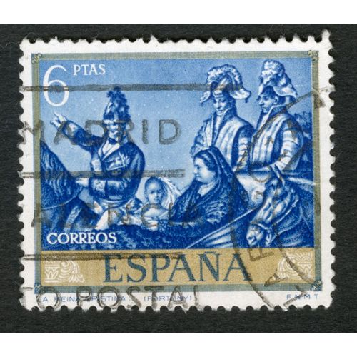 Timbre Oblitéré Espana, La Reina Cristina, Fortuny, 6 Ptas, Correos