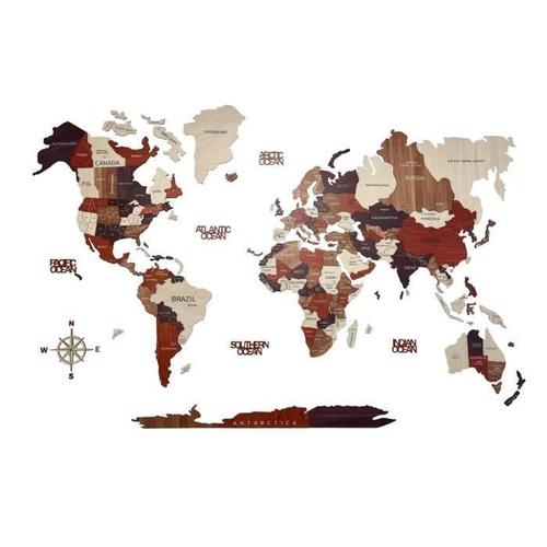 Carte du monde en bois, Green Split ? 3D décoration murale, L (225 x 135 cm)