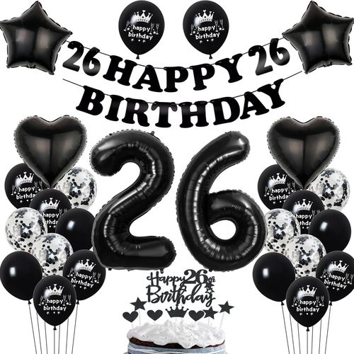 ERSHI-Ballon 26 Ans Anniversaire Femme Homme Noir - Décoration Gateau et Déco pour Fête[9650]