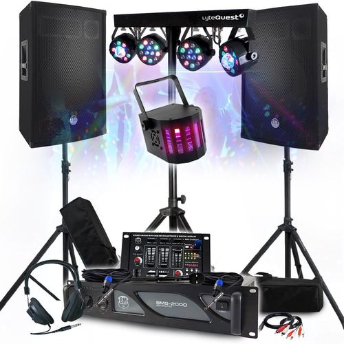 PACK SONO DJ 3400W Ampli 2000W, Enceintes 2x700W, Pieds, Table de Mixage, Portiques 8 LIGHTS Xperformer LED, Casque Micro