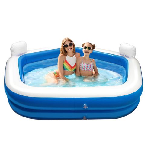 Creative Kids Piscine Familiale Gonflable Pentagonale - 2 Chaises Longues - 213 x 206 x 60 CM - Porte-Boissons - Repose-Tête