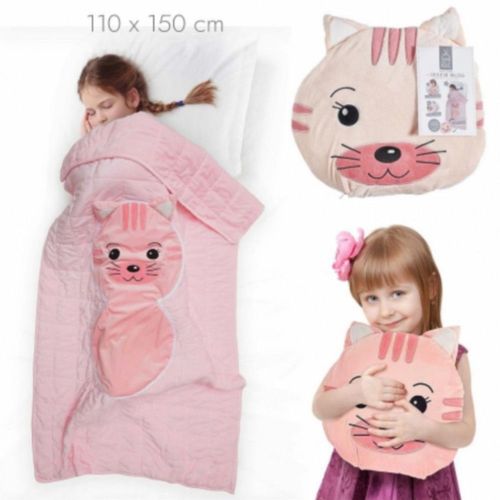 Sac De Couchage Enfant Fille Convertible Chat 110 X150 Cm