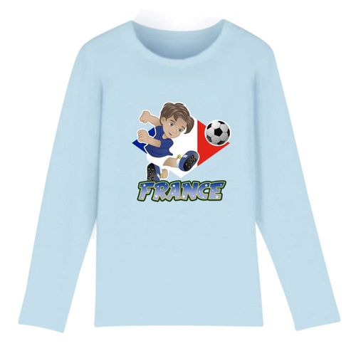 Tee Shirt Manches Longues Enfant Footballeur Bleu Ciel