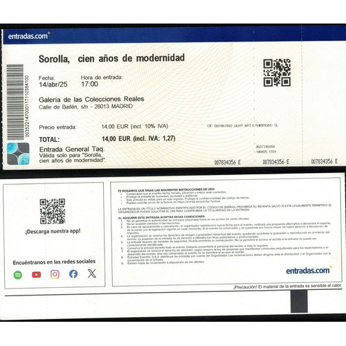 Espagne Ticket Entrée Musée Sorolla Galeria De Las Colecciones Reales
