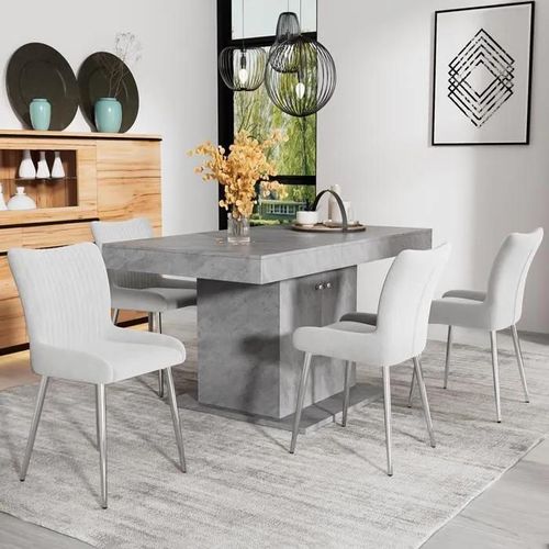 Chaises De Salle À Manger En Velours, Ensemble De 4, Chaise Longue Avec Quatre Pieds En Métal Argenté, Gris