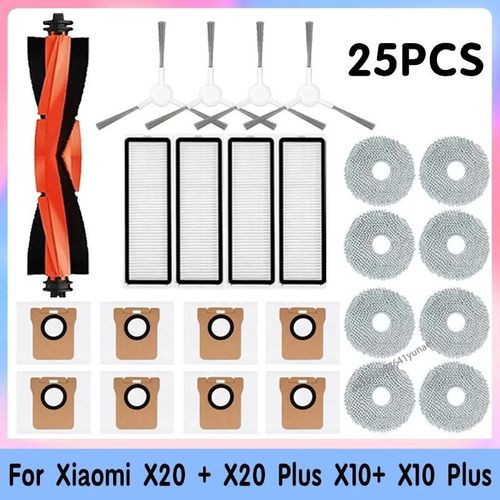 Sac à poussière pour aspirateur Robot Xiaomi X20 + X10 + X20 Plus X10 Plus, pièces et accessoires, brosse latérale principale, filtre Hepa, remplacement de tissu de vadrouille-25PCS