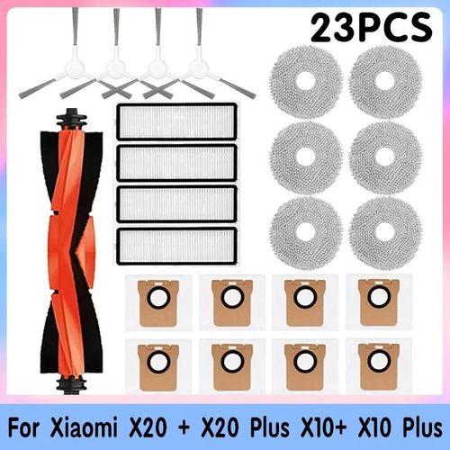 Sac à poussière pour aspirateur Robot Xiaomi X20 + X10 + X20 Plus X10 Plus, pièces et accessoires, brosse latérale principale, filtre Hepa, remplacement de tissu de vadrouille-23PCS