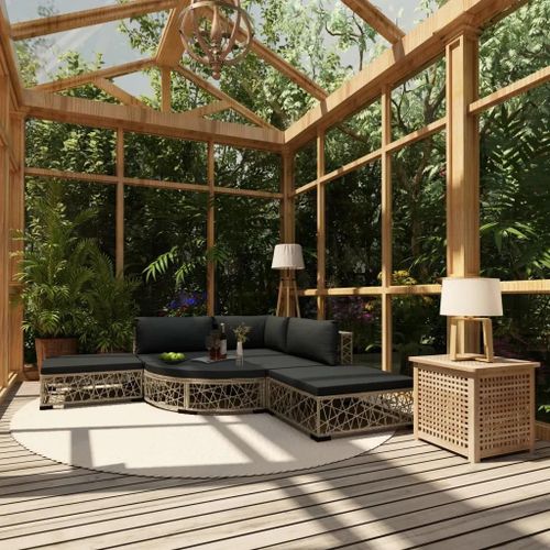 Prolenta Premium - Salon De Jardin 6 Pcs Avec Coussins Résine Tressée Gris