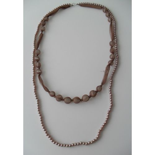 Collier Perles Marron En Plastique