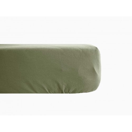 Drap Housse Palace Pur Coton Teint Lavé 63 Fils/Cm² Vent Du Sud - Palace Sauge - 160 X 200 Cm Bonnet De 35 Cm