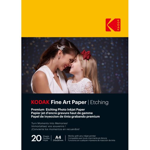 KODAK Fine Art Paper / Etching - Pack de 20 feuilles de papier photo haut de gamme texturé - Format 21 x 29.7 cm (A4) - Finition mate effet gravure - 210 gsm - Compatible toute imprimante jet d'encre