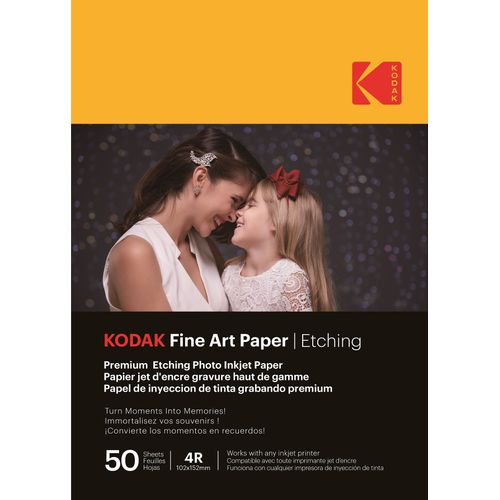 KODAK Fine Art Paper / Etching - Pack de 50 feuilles de papier photo haut de gamme texturé - Format 10 x 15 cm (A6) - Finition mate effet gravure - 210 gsm - Compatible toute imprimante jet d'encre