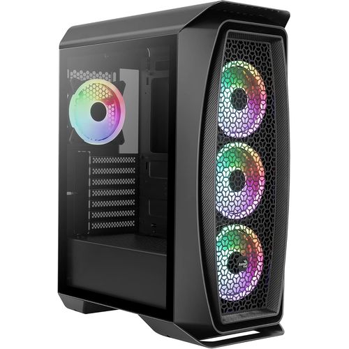 BAERTMY-Aerocool AEROONEDUOBKV1, Boîtier Gaming ATX, 4x Ventilateurs ARGB, Verre Trempé, Noir