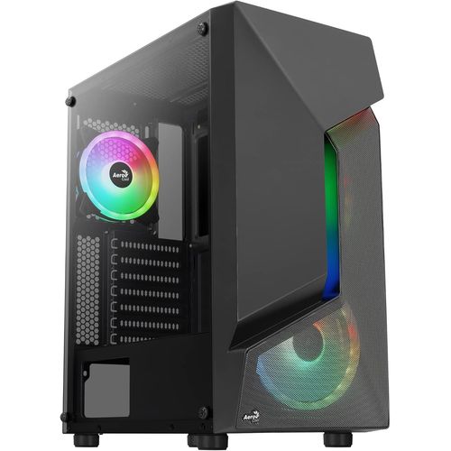 BAERTMY-Aerocool SCAPEBKV3, Boîtier Gaming ATX, Frontal RGB LED, Verre trempé, Noir, 3 Ventilateurs ARGB