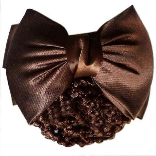 Dames Marron Bowknot Accent Snood Net Barrette Hair Clip Hairnet