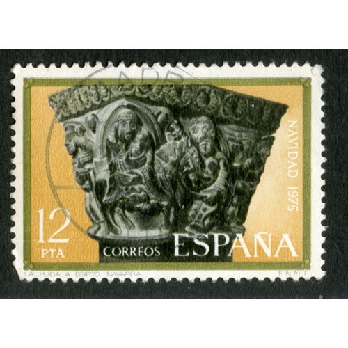 Timbre Oblitéré Espana, Navidad 1975, 12 Pta, Correos