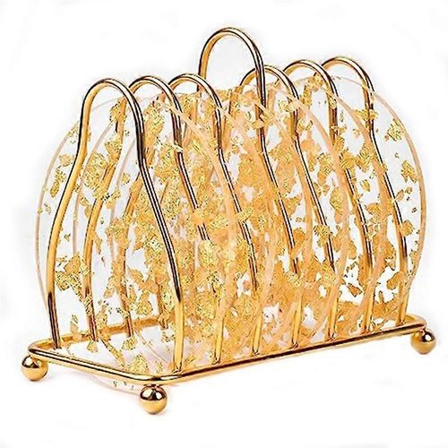 6 Pcs Feuille D'or Acrylique Sous-Verres Avec Support, Coaster Set Pour Table Protection Bar Home Kitchen D