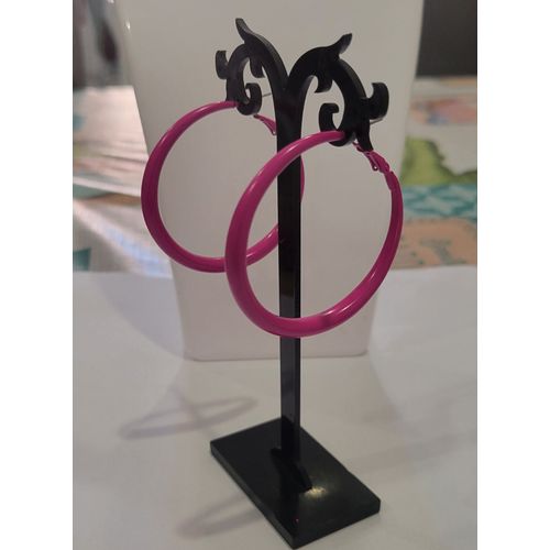 Boucles D'oreilles Anneaux Creoles Rose Fushia Soiree Annee 80 !